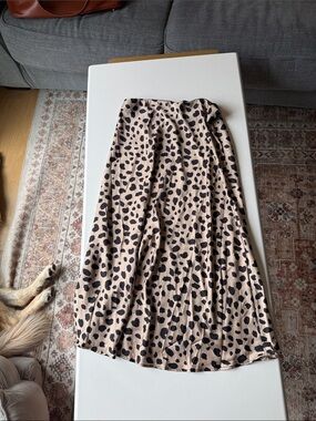 Leopard Print Beige Midi Skirt - Women's
